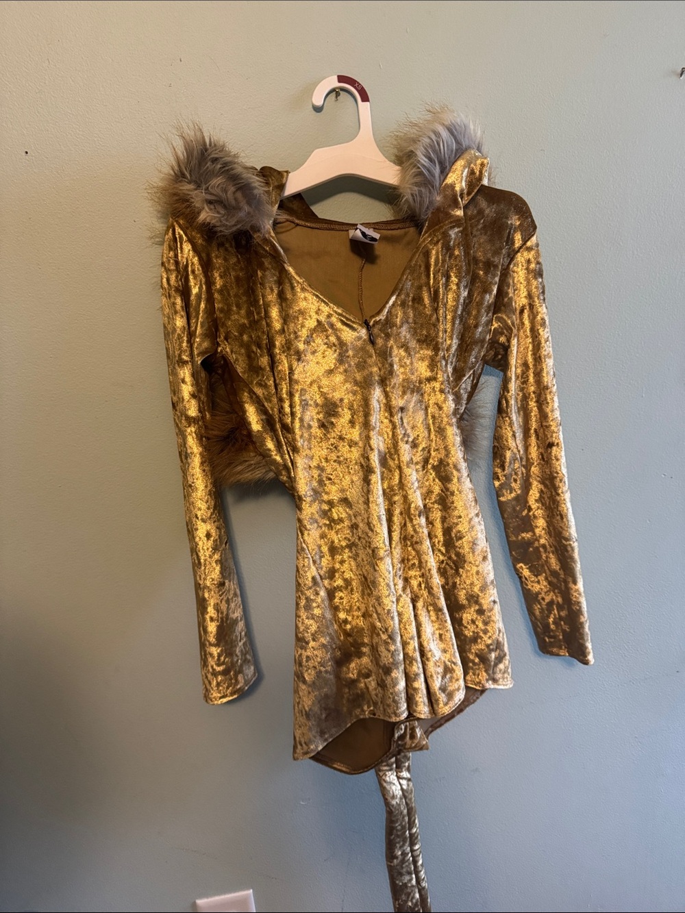 Yandy Gold Velvet Hooded lion romper with Faux Fur Trim